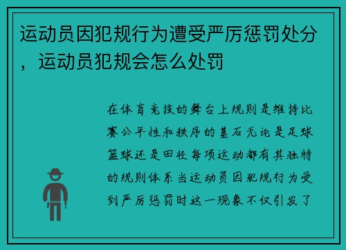 运动员因犯规行为遭受严厉惩罚处分，运动员犯规会怎么处罚